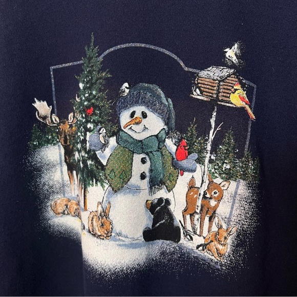 Vintage Artisans Christmas Snowman Sweatshirt size XL Navy Glittery Made in USA - Picture 3 of 8